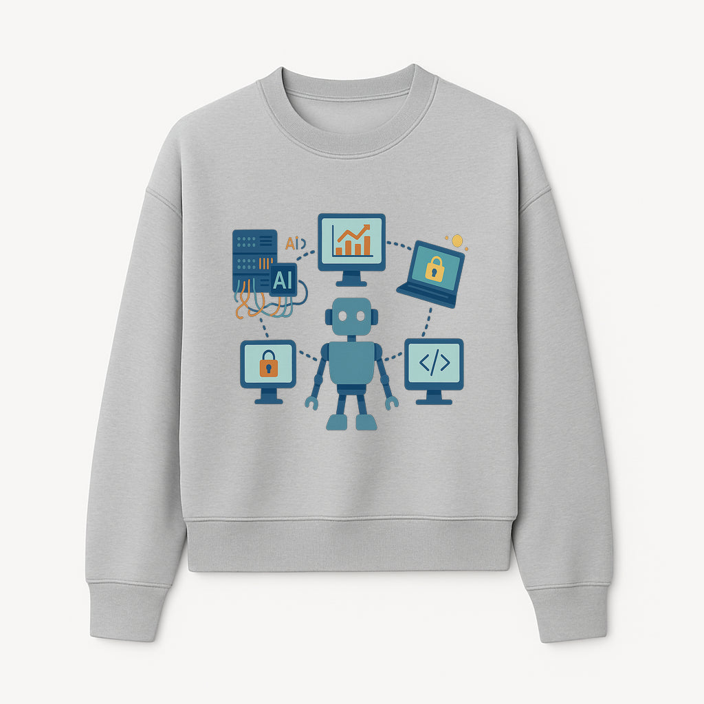 AI Robot Technology Illustration for Data Security, Analytics, and Coding - Digital Art Print for Tech Enthusiasts - Sweatshirt 1758004728902.jpg