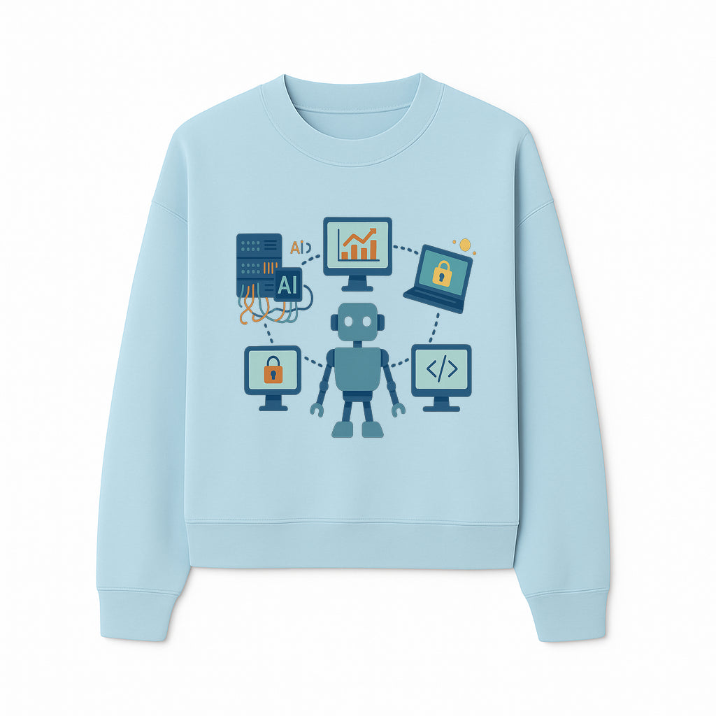 AI Robot Technology Illustration for Data Security, Analytics, and Coding - Digital Art Print for Tech Enthusiasts - Sweatshirt 1758004729026.jpg