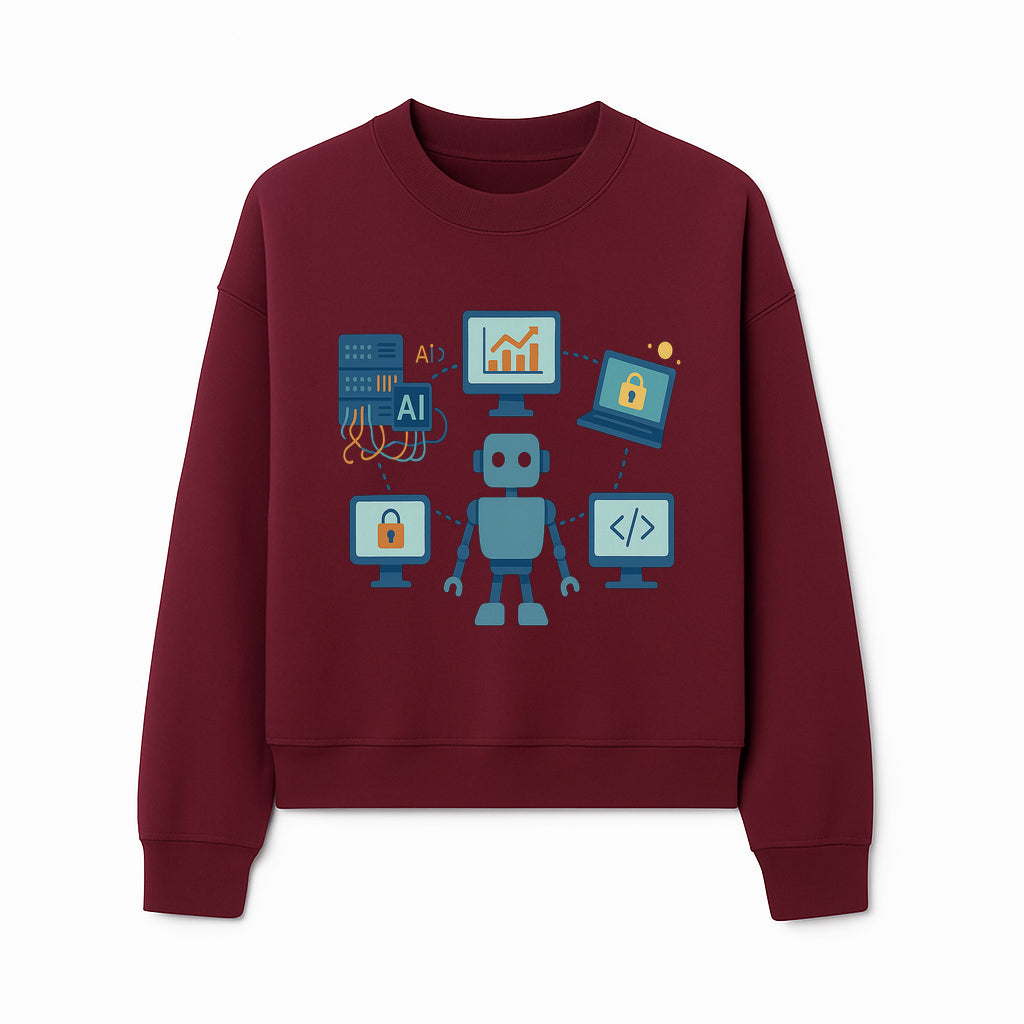 AI Robot Technology Illustration for Data Security, Analytics, and Coding - Digital Art Print for Tech Enthusiasts - Sweatshirt 1758004729318.jpg
