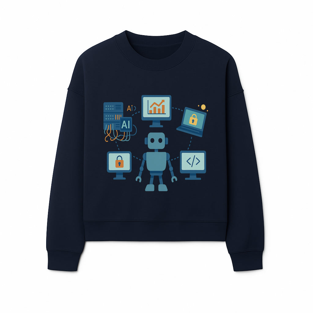AI Robot Technology Illustration for Data Security, Analytics, and Coding - Digital Art Print for Tech Enthusiasts - Sweatshirt 1758004729472.jpg
