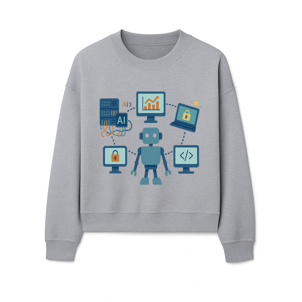 AI Robot Technology Illustration for Data Security, Analytics, and Coding - Digital Art Print for Tech Enthusiasts - Sweatshirt 1758004729806.jpg