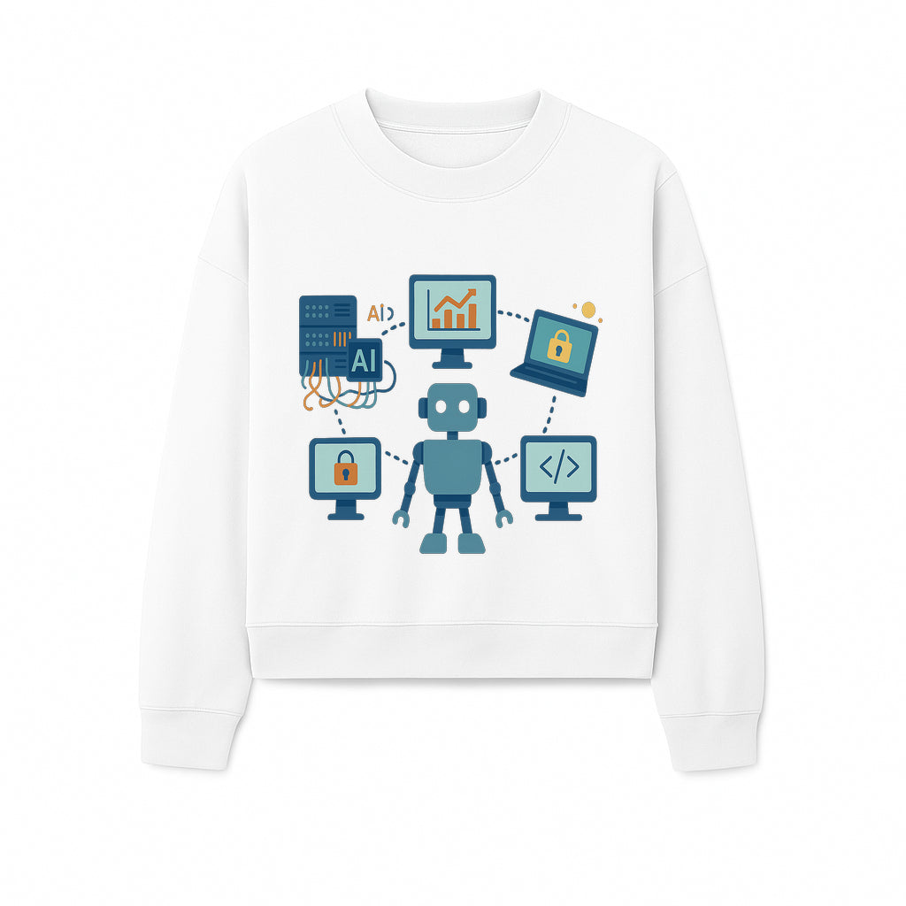 AI Robot Technology Illustration for Data Security, Analytics, and Coding - Digital Art Print for Tech Enthusiasts - Sweatshirt 1758004729955.jpg