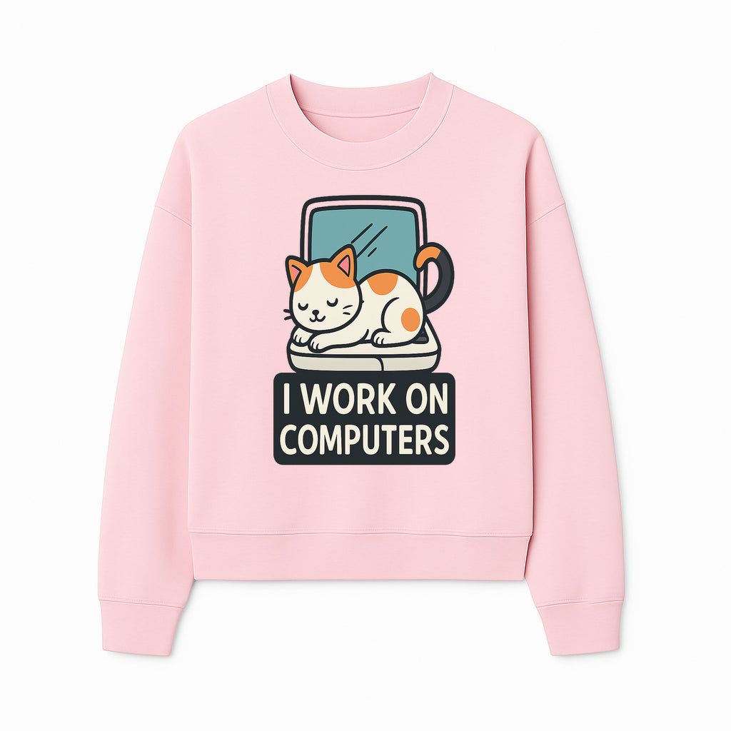 Cat Lover's Desk Decor: 'I Work on Computers' Cute Cat Laptop Design for Tech Enthusiasts and Pet Owners - Sweatshirt 1758004730384.jpg