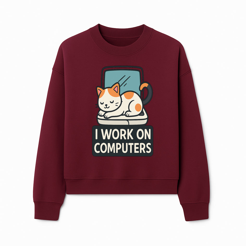 Cat Lover's Desk Decor: 'I Work on Computers' Cute Cat Laptop Design for Tech Enthusiasts and Pet Owners - Sweatshirt 1758004730522.jpg