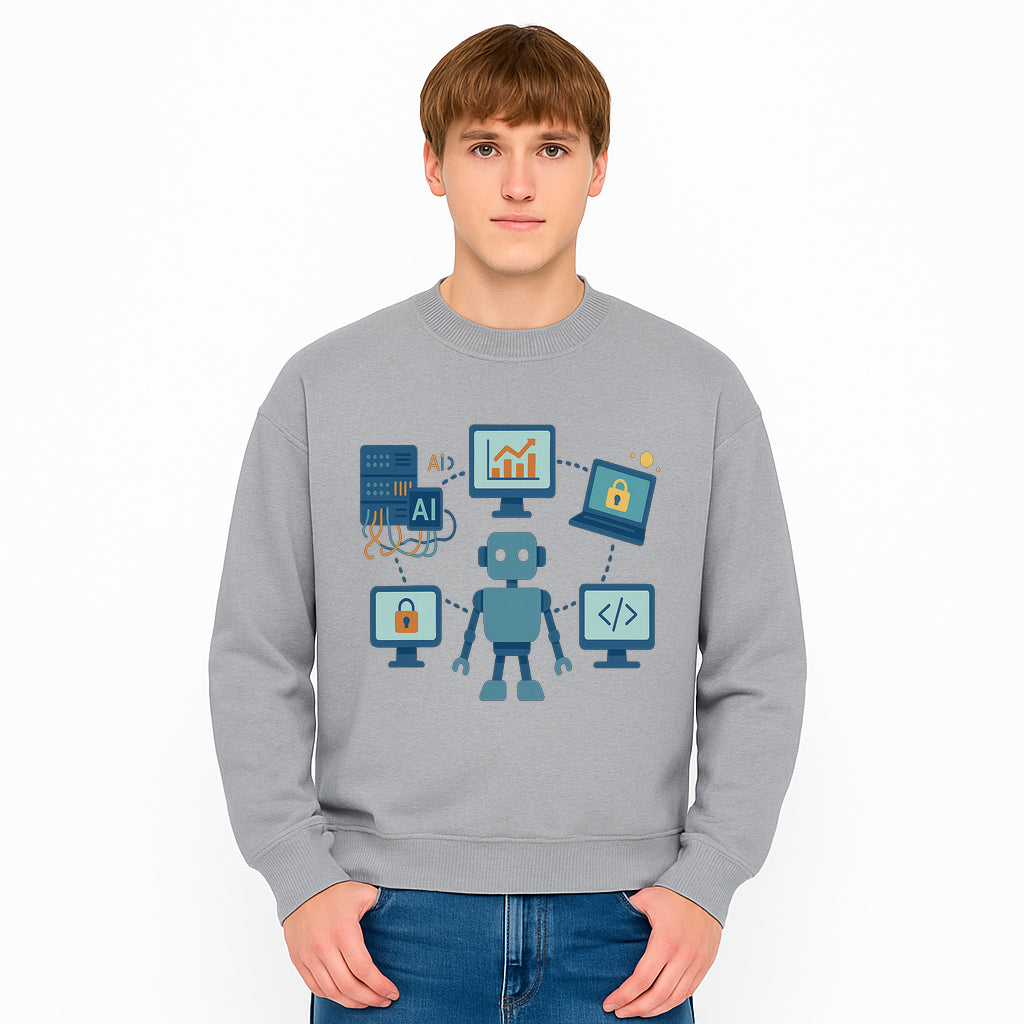 AI Robot Technology Illustration for Data Security, Analytics, and Coding - Digital Art Print for Tech Enthusiasts - Sweatshirt 1758004731111.jpg