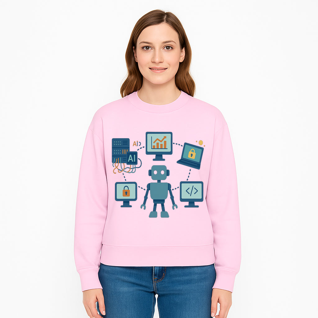 AI Robot Technology Illustration for Data Security, Analytics, and Coding - Digital Art Print for Tech Enthusiasts - Sweatshirt 1758004731234.jpg