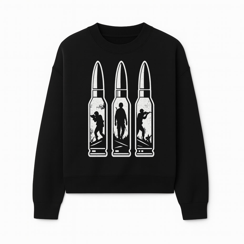 Bullet Art Print with Soldier Silhouettes | Military Decor | Unique Wall Art for Gun Enthusiasts | Home or Office Decoration - Sweatshirt 1758008565391.jpg