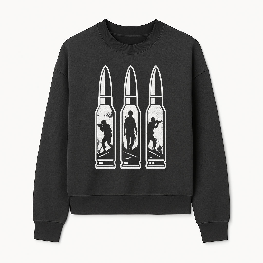 Bullet Art Print with Soldier Silhouettes | Military Decor | Unique Wall Art for Gun Enthusiasts | Home or Office Decoration - Sweatshirt 1758008565527.jpg