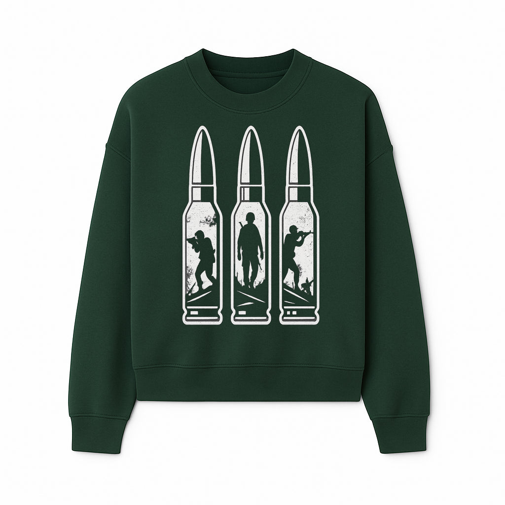 Bullet Art Print with Soldier Silhouettes | Military Decor | Unique Wall Art for Gun Enthusiasts | Home or Office Decoration - Sweatshirt 1758008565657.jpg