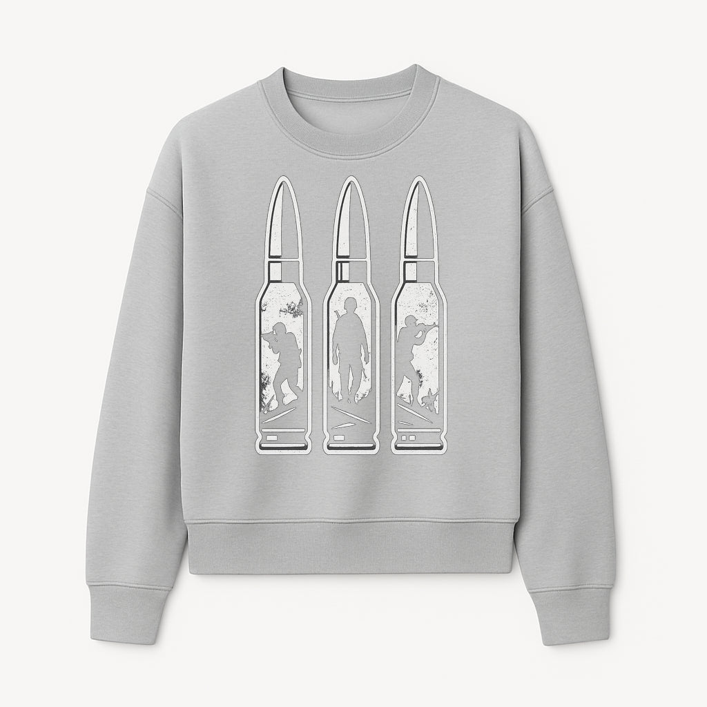 Bullet Art Print with Soldier Silhouettes | Military Decor | Unique Wall Art for Gun Enthusiasts | Home or Office Decoration - Sweatshirt 1758008565817.jpg