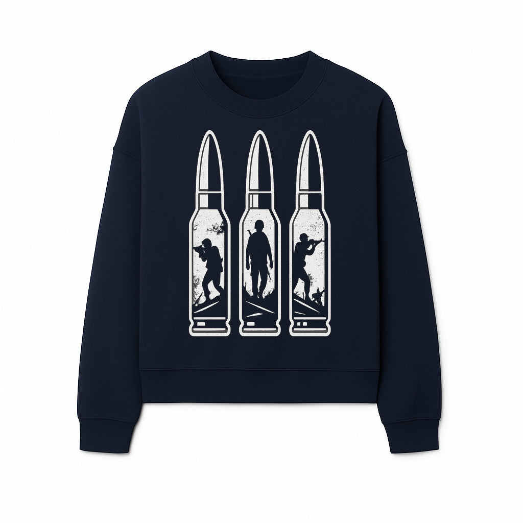 Bullet Art Print with Soldier Silhouettes | Military Decor | Unique Wall Art for Gun Enthusiasts | Home or Office Decoration - Sweatshirt 1758008566588.jpg