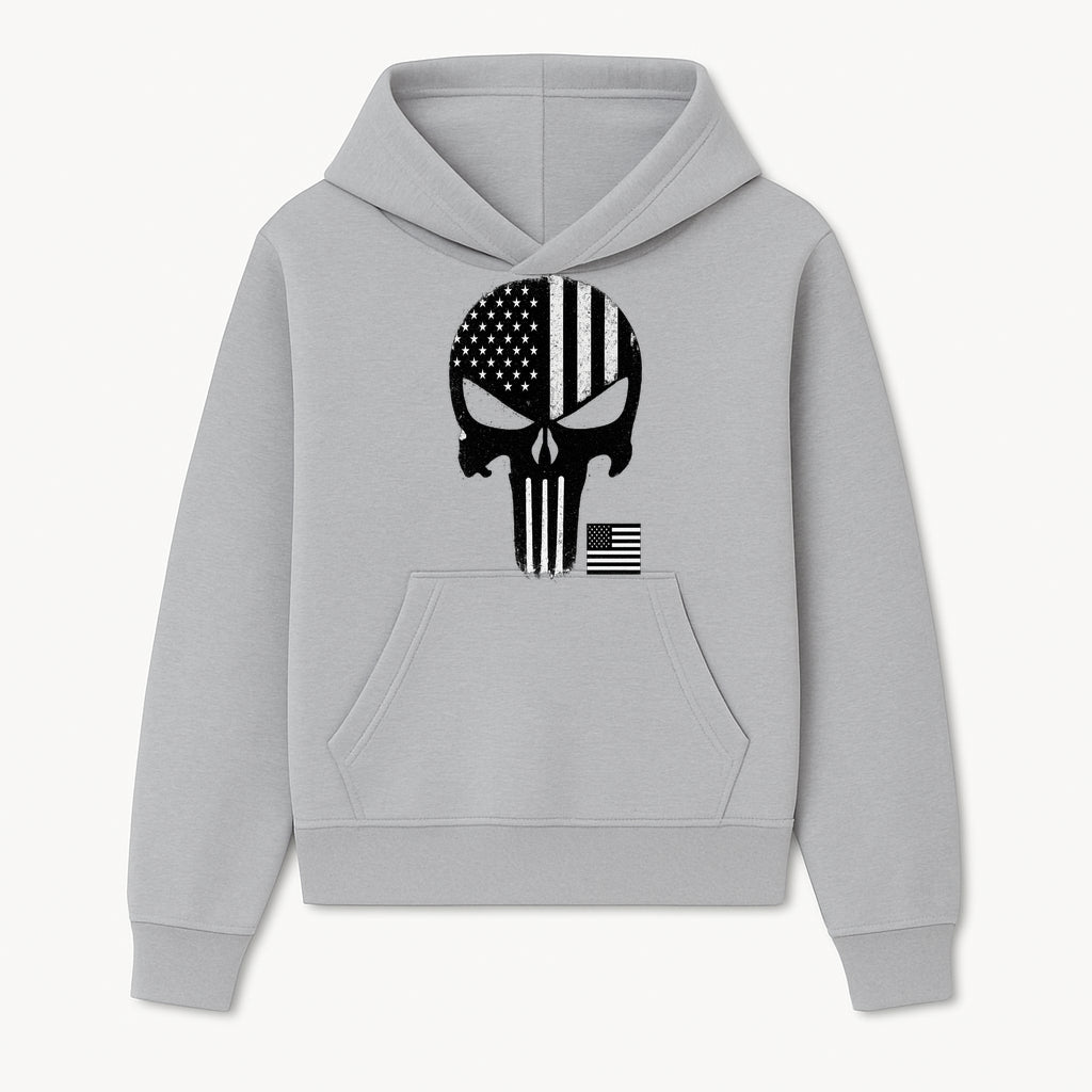 American Flag Skull Graphic Art Print | Punisher Style Decor | Military Inspired Wall Art | Vintage Distressed Artwork for Home - Hoodie 1758008571045.jpg