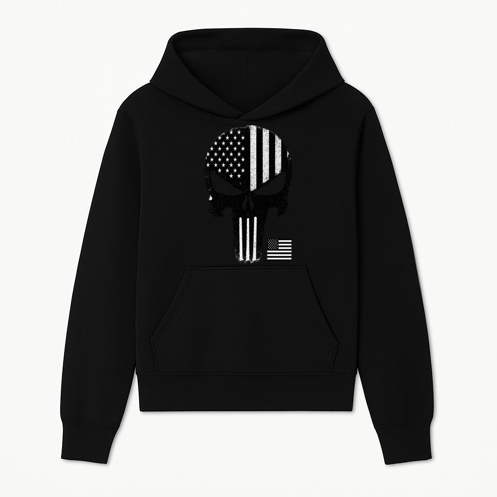 American Flag Skull Graphic Art Print | Punisher Style Decor | Military Inspired Wall Art | Vintage Distressed Artwork for Home - Hoodie 1758008571168.jpg