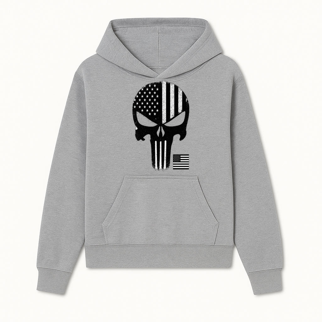 American Flag Skull Graphic Art Print | Punisher Style Decor | Military Inspired Wall Art | Vintage Distressed Artwork for Home - Hoodie 1758008571581.jpg