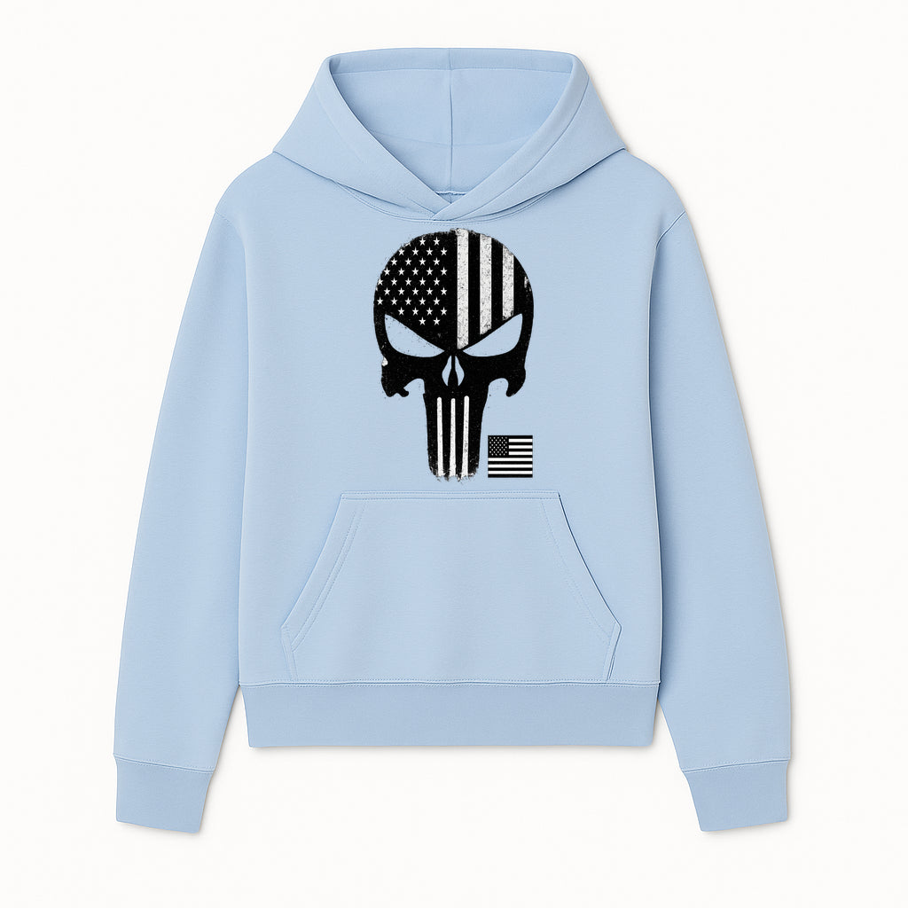 American Flag Skull Graphic Art Print | Punisher Style Decor | Military Inspired Wall Art | Vintage Distressed Artwork for Home - Hoodie 1758008571729.jpg
