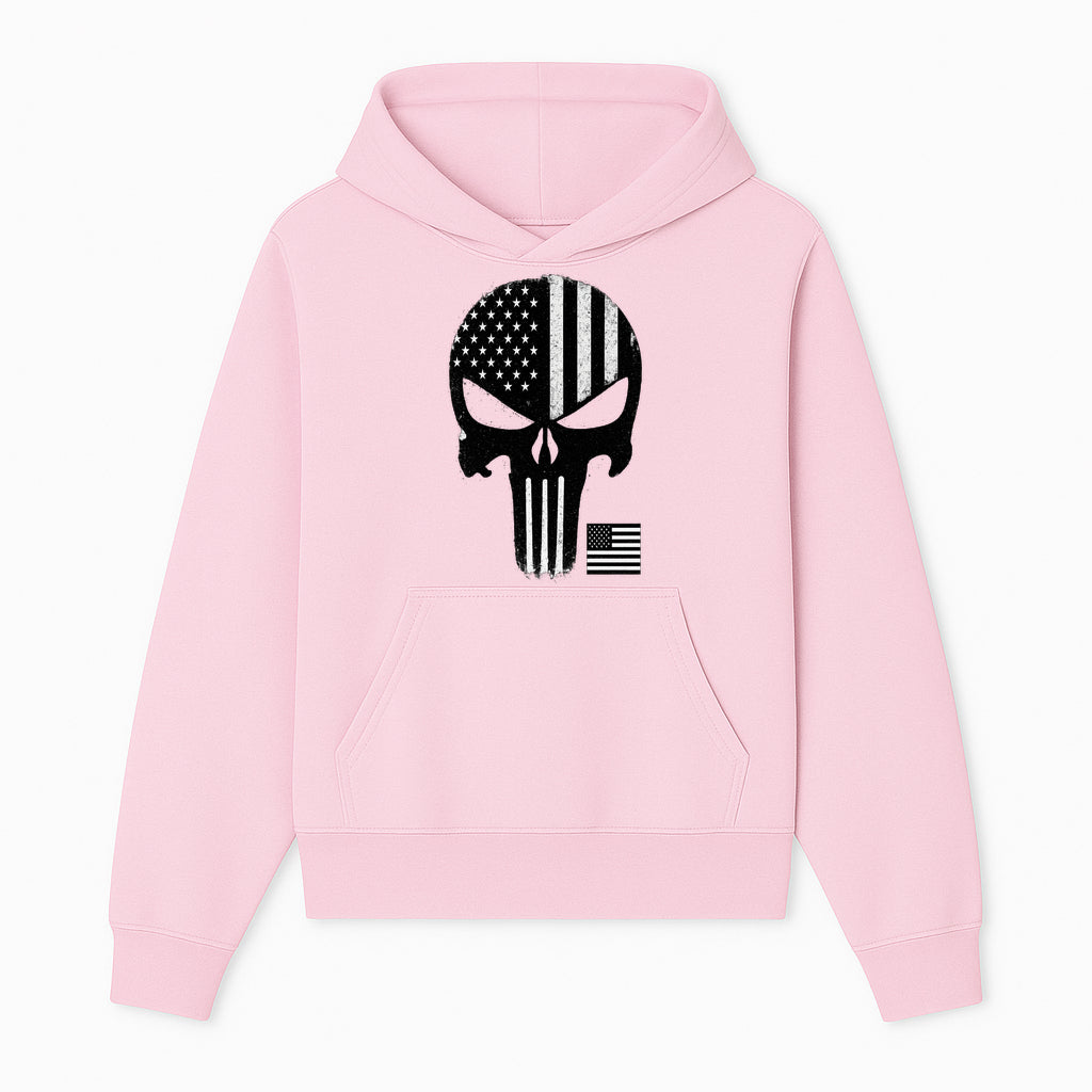 American Flag Skull Graphic Art Print | Punisher Style Decor | Military Inspired Wall Art | Vintage Distressed Artwork for Home - Hoodie 1758008571884.jpg