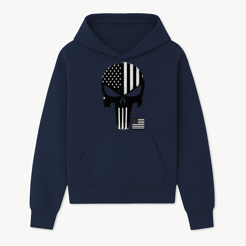 American Flag Skull Graphic Art Print | Punisher Style Decor | Military Inspired Wall Art | Vintage Distressed Artwork for Home - Hoodie 1758008572237.jpg