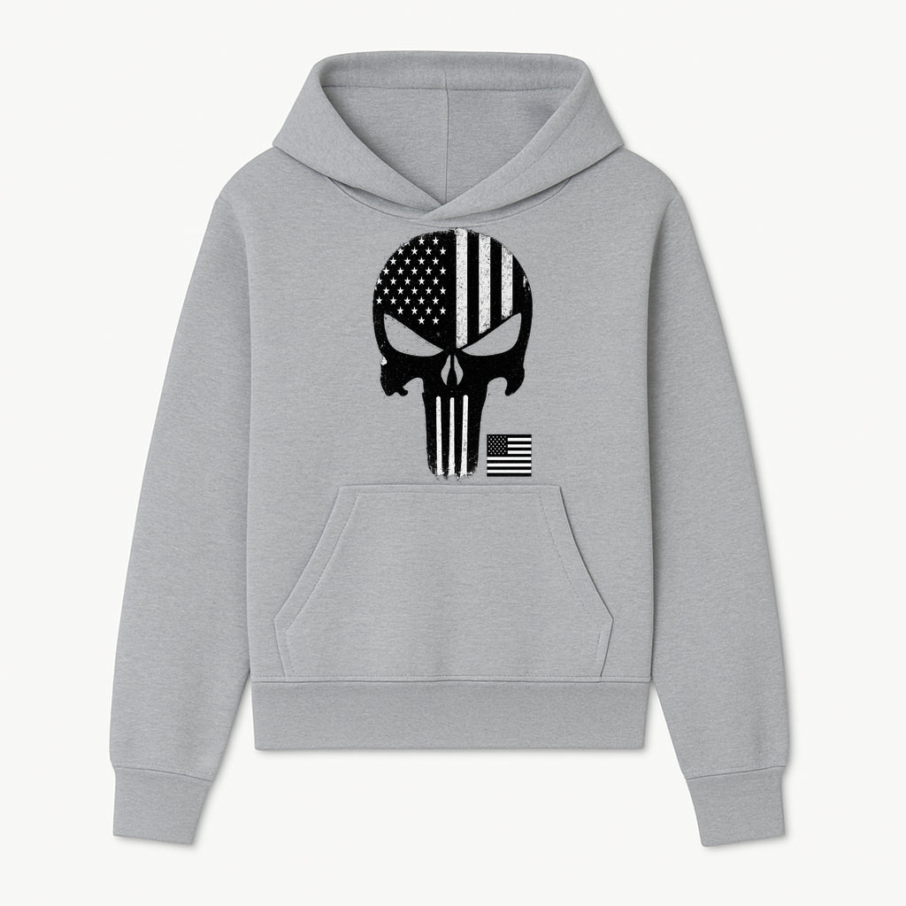 American Flag Skull Graphic Art Print | Punisher Style Decor | Military Inspired Wall Art | Vintage Distressed Artwork for Home - Hoodie 1758008572508.jpg