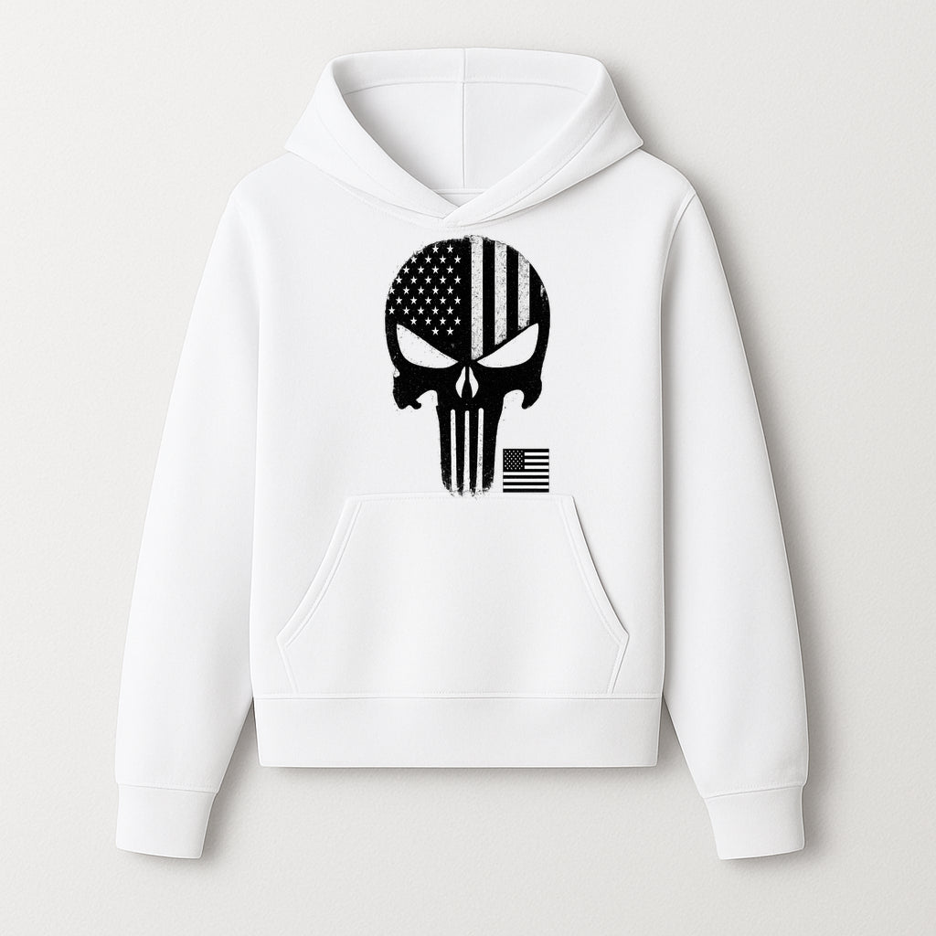 American Flag Skull Graphic Art Print | Punisher Style Decor | Military Inspired Wall Art | Vintage Distressed Artwork for Home - Hoodie 1758008572626.jpg