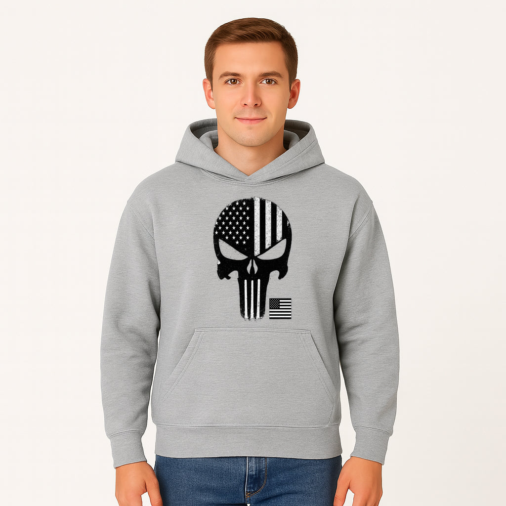 American Flag Skull Graphic Art Print | Punisher Style Decor | Military Inspired Wall Art | Vintage Distressed Artwork for Home - Hoodie 1758008573768.jpg