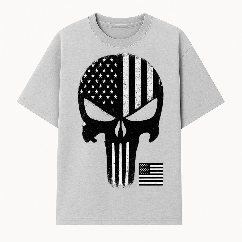 American Flag Skull Graphic Art Print | Punisher Style Decor | Military Inspired Wall Art | Vintage Distressed Artwork for Home - T-shirt 1758008574143.jpg