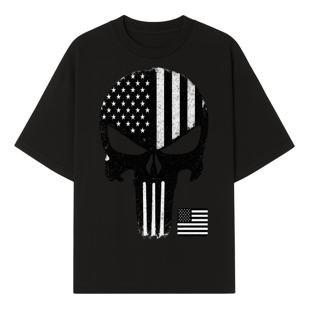 American Flag Skull Graphic Art Print | Punisher Style Decor | Military Inspired Wall Art | Vintage Distressed Artwork for Home - T-shirt 1758008574288.jpg