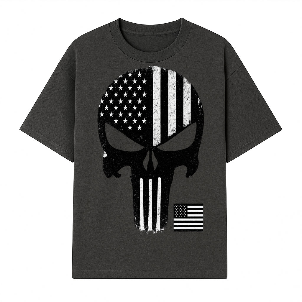 American Flag Skull Graphic Art Print | Punisher Style Decor | Military Inspired Wall Art | Vintage Distressed Artwork for Home - T-shirt 1758008574473.jpg