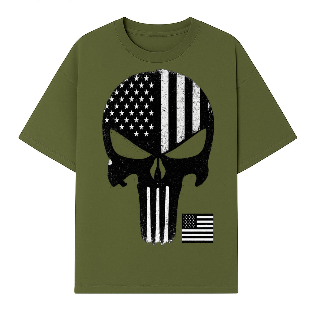 American Flag Skull Graphic Art Print | Punisher Style Decor | Military Inspired Wall Art | Vintage Distressed Artwork for Home - T-shirt 1758008574627.jpg