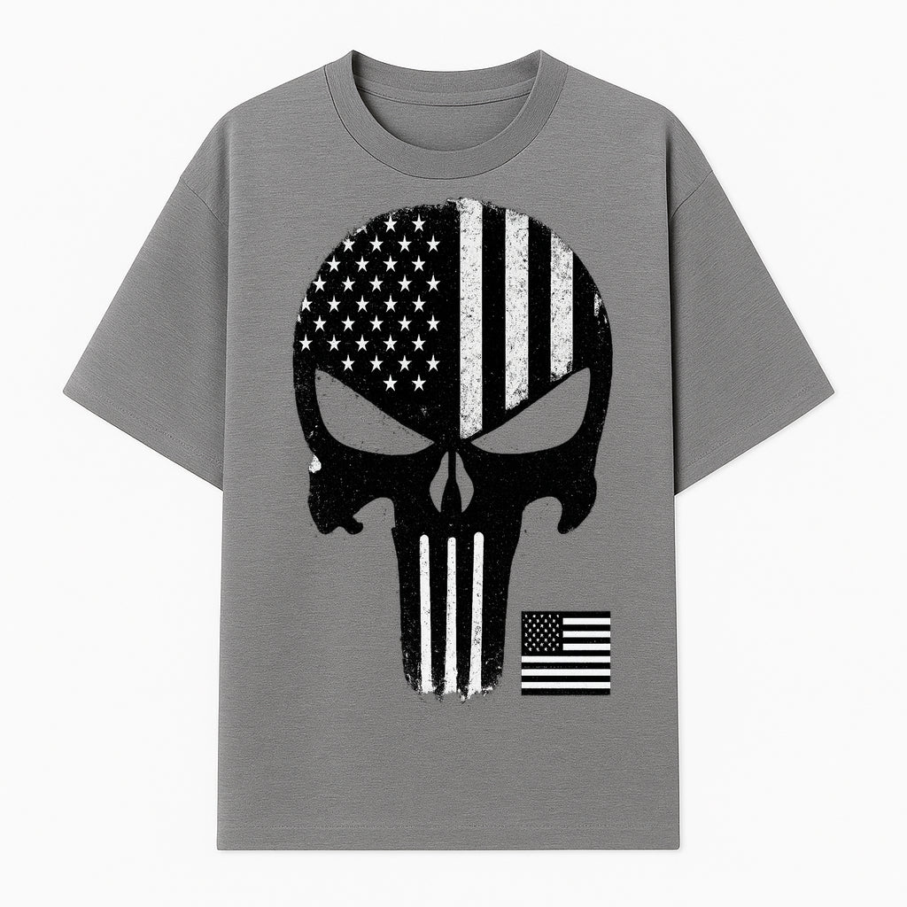 American Flag Skull Graphic Art Print | Punisher Style Decor | Military Inspired Wall Art | Vintage Distressed Artwork for Home - T-shirt 1758008574772.jpg