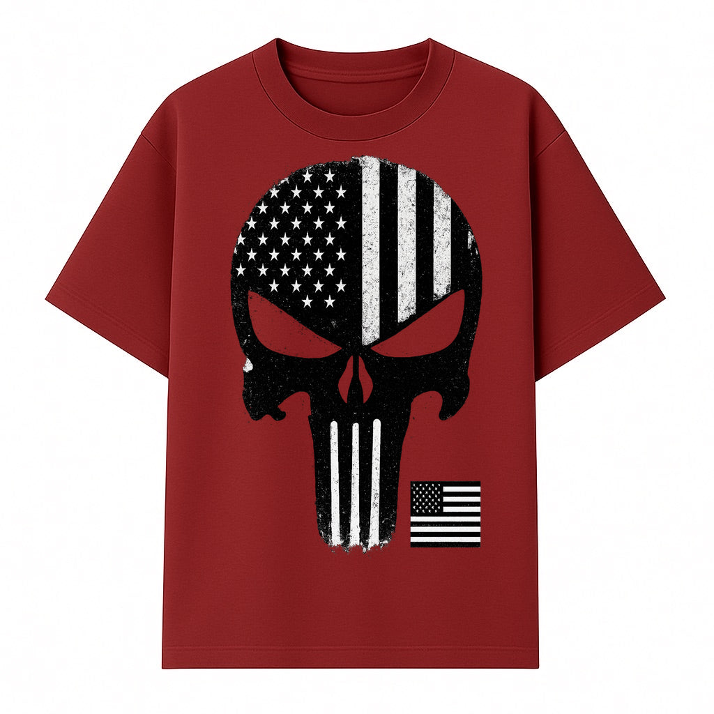 American Flag Skull Graphic Art Print | Punisher Style Decor | Military Inspired Wall Art | Vintage Distressed Artwork for Home - T-shirt 1758008575150.jpg