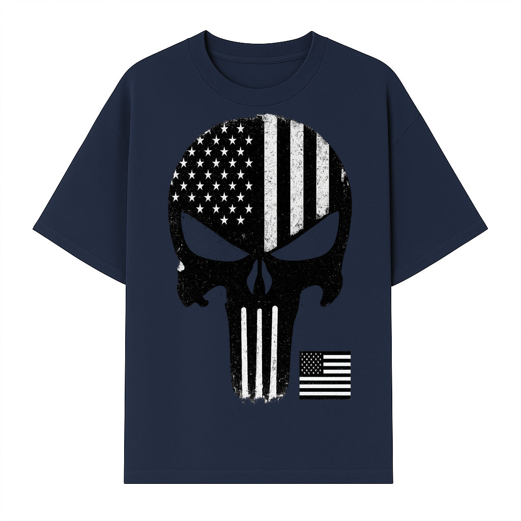 American Flag Skull Graphic Art Print | Punisher Style Decor | Military Inspired Wall Art | Vintage Distressed Artwork for Home - T-shirt 1758008575305.jpg