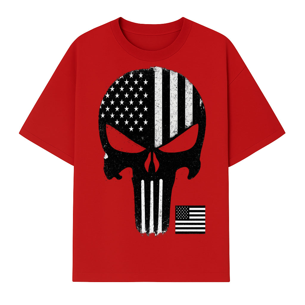 American Flag Skull Graphic Art Print | Punisher Style Decor | Military Inspired Wall Art | Vintage Distressed Artwork for Home - T-shirt 1758008575456.jpg