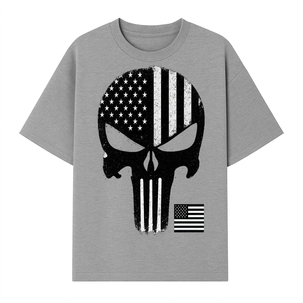 American Flag Skull Graphic Art Print | Punisher Style Decor | Military Inspired Wall Art | Vintage Distressed Artwork for Home - T-shirt 1758008575597.jpg