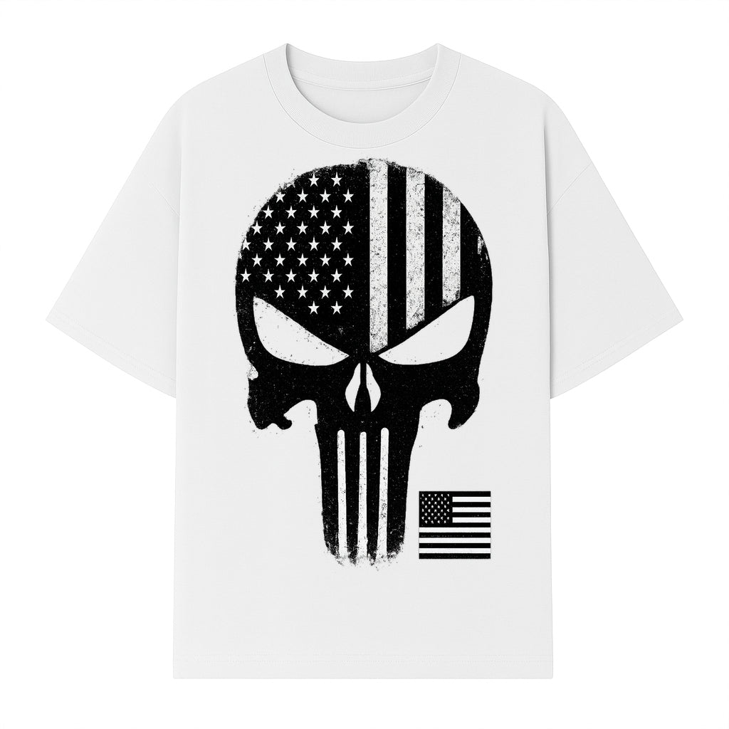 American Flag Skull Graphic Art Print | Punisher Style Decor | Military Inspired Wall Art | Vintage Distressed Artwork for Home - T-shirt 1758008575732.jpg