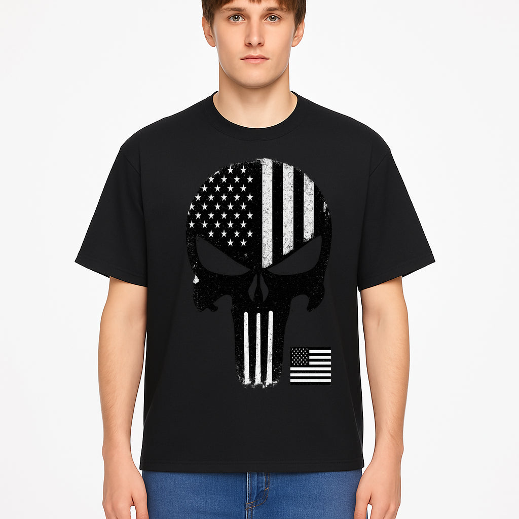 American Flag Skull Graphic Art Print | Punisher Style Decor | Military Inspired Wall Art | Vintage Distressed Artwork for Home - T-shirt 1758008576873.jpg