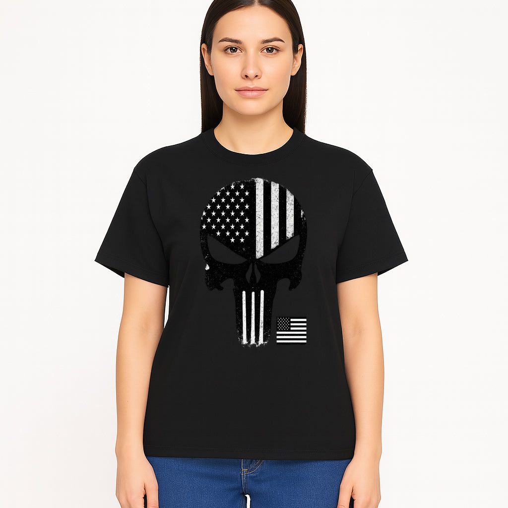 American Flag Skull Graphic Art Print | Punisher Style Decor | Military Inspired Wall Art | Vintage Distressed Artwork for Home - T-shirt 1758008577023.jpg