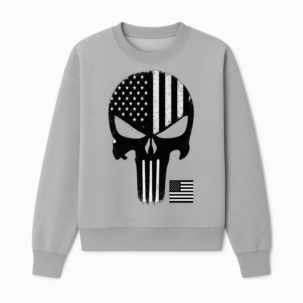 American Flag Skull Graphic Art Print | Punisher Style Decor | Military Inspired Wall Art | Vintage Distressed Artwork for Home - Sweatshirt 1758008577171.jpg