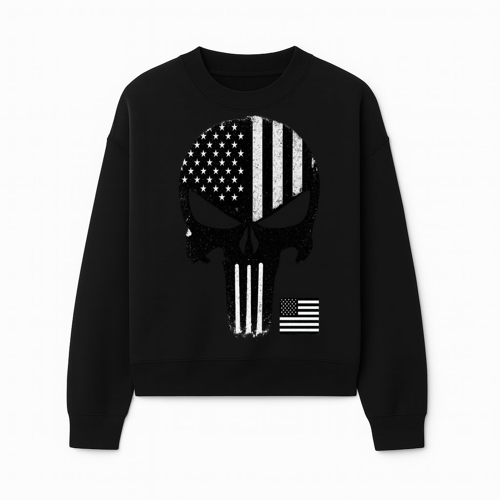 American Flag Skull Graphic Art Print | Punisher Style Decor | Military Inspired Wall Art | Vintage Distressed Artwork for Home - Sweatshirt 1758008577364.jpg
