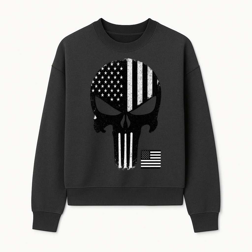 American Flag Skull Graphic Art Print | Punisher Style Decor | Military Inspired Wall Art | Vintage Distressed Artwork for Home - Sweatshirt 1758008577553.jpg