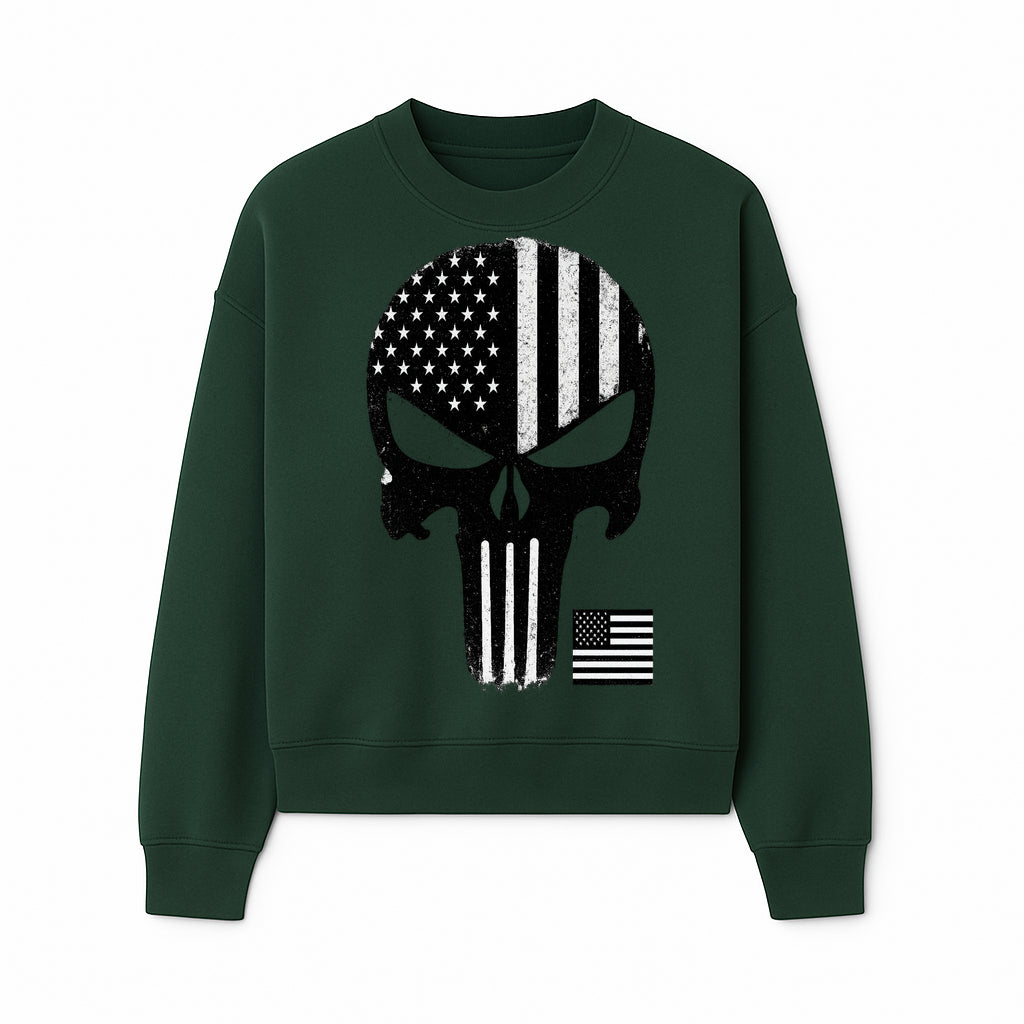 American Flag Skull Graphic Art Print | Punisher Style Decor | Military Inspired Wall Art | Vintage Distressed Artwork for Home - Sweatshirt 1758008577715.jpg