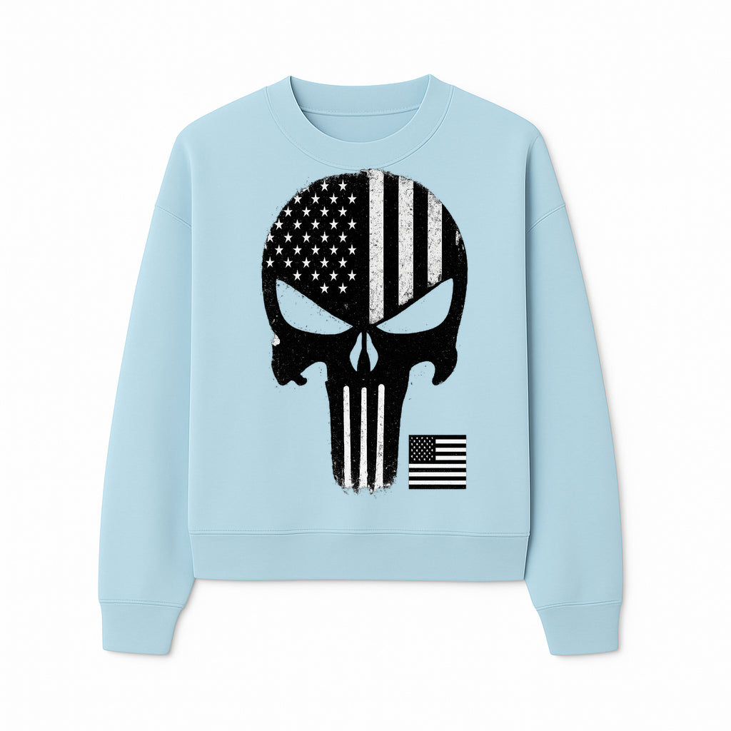 American Flag Skull Graphic Art Print | Punisher Style Decor | Military Inspired Wall Art | Vintage Distressed Artwork for Home - Sweatshirt 1758008577985.jpg