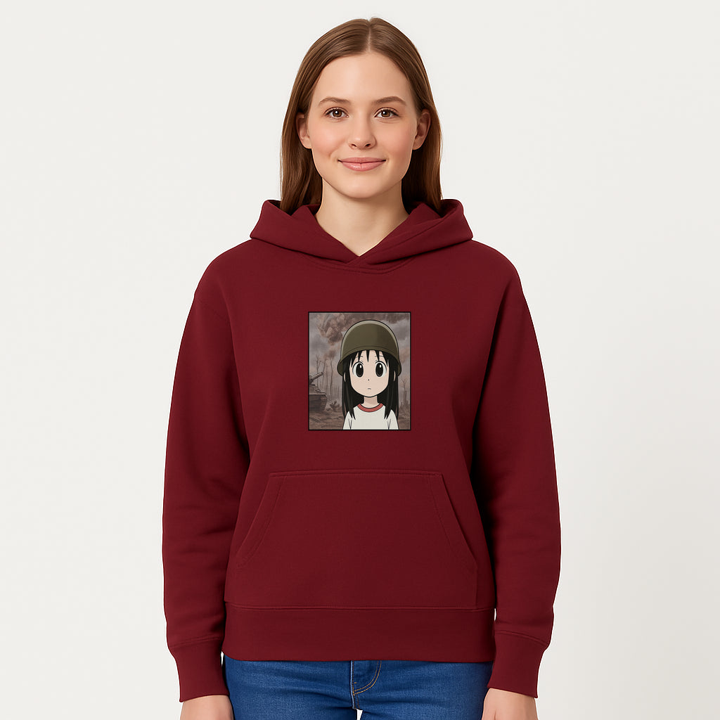 Anime Girl in Military Helmet Art Print - War Theme, Vintage Style, Character Illustration for Home Decor, Gifts for Fans - Hoodie 1758008578014.jpg