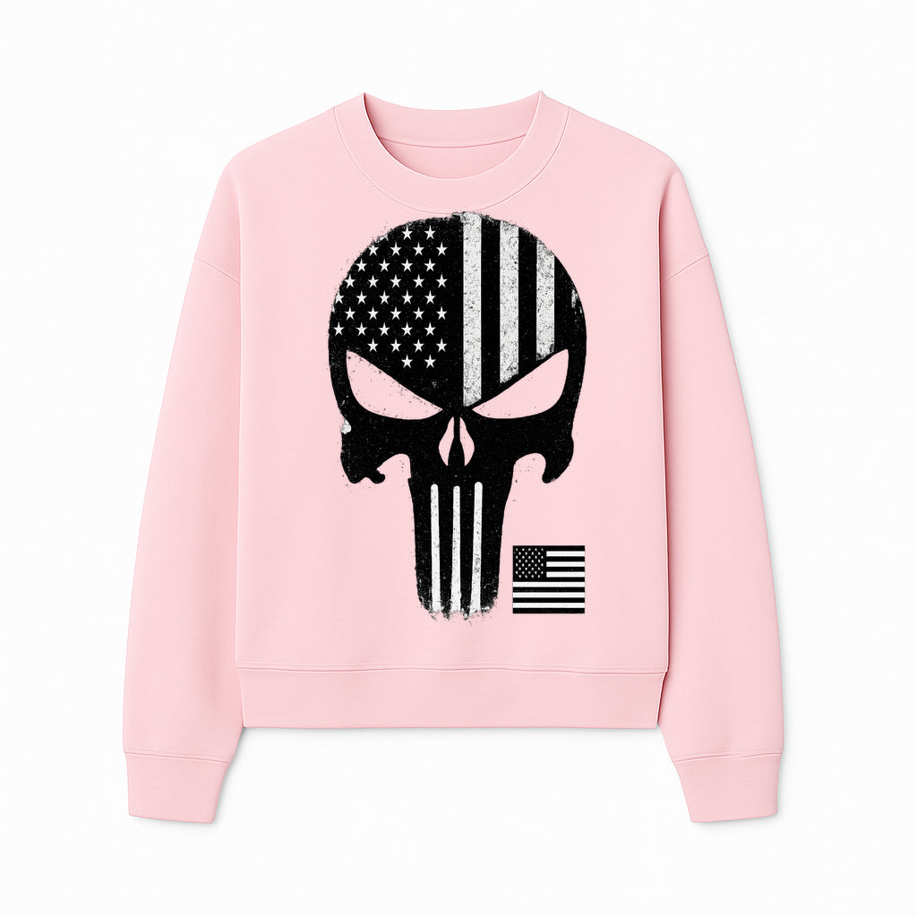 American Flag Skull Graphic Art Print | Punisher Style Decor | Military Inspired Wall Art | Vintage Distressed Artwork for Home - Sweatshirt 1758008578113.jpg