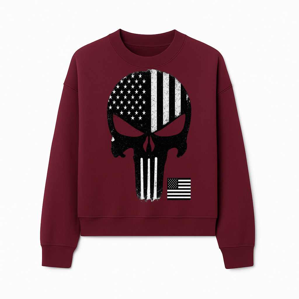 American Flag Skull Graphic Art Print | Punisher Style Decor | Military Inspired Wall Art | Vintage Distressed Artwork for Home - Sweatshirt 1758008578278.jpg