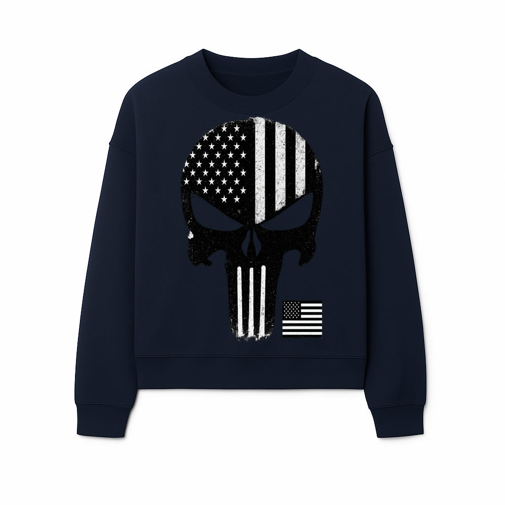 American Flag Skull Graphic Art Print | Punisher Style Decor | Military Inspired Wall Art | Vintage Distressed Artwork for Home - Sweatshirt 1758008578403.jpg