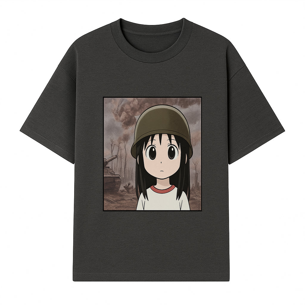Anime Girl in Military Helmet Art Print - War Theme, Vintage Style, Character Illustration for Home Decor, Gifts for Fans - T-shirt 1758008578433.jpg