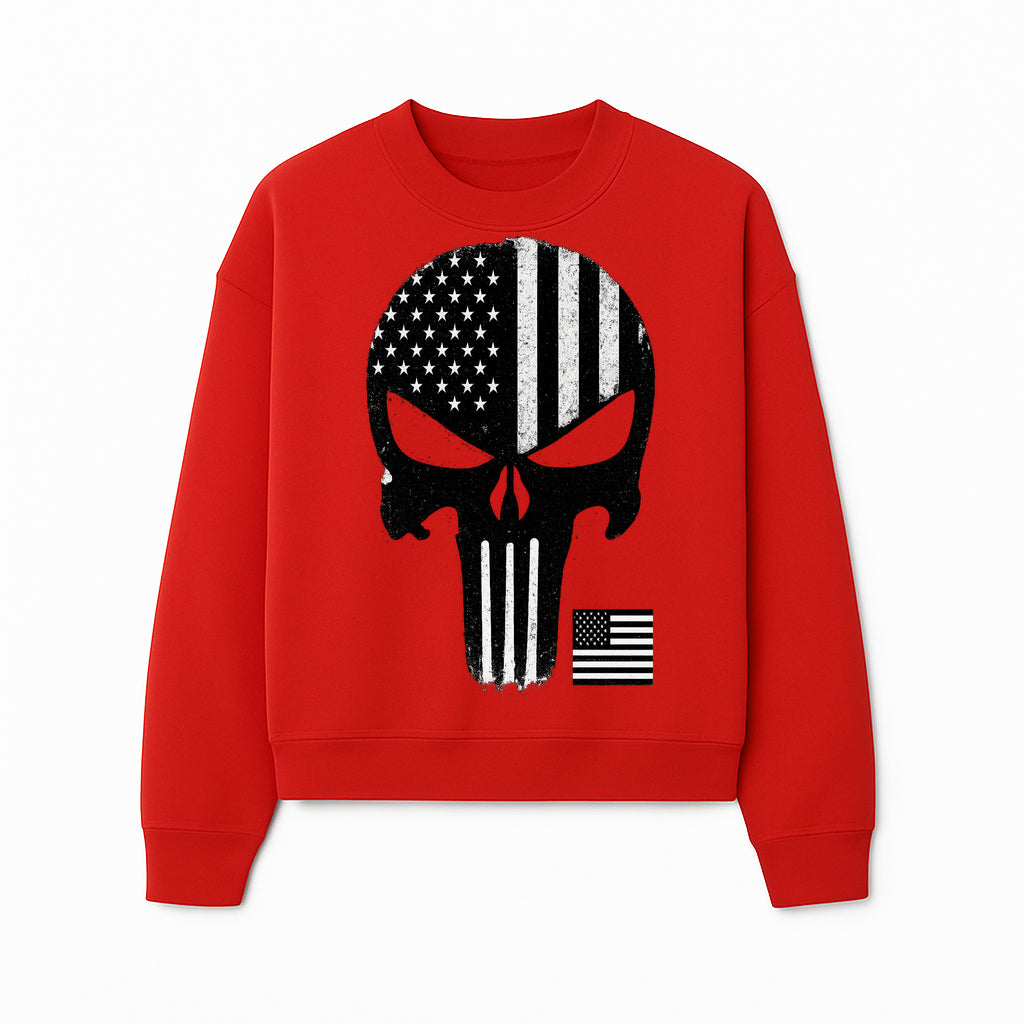 American Flag Skull Graphic Art Print | Punisher Style Decor | Military Inspired Wall Art | Vintage Distressed Artwork for Home - Sweatshirt 1758008578503.jpg
