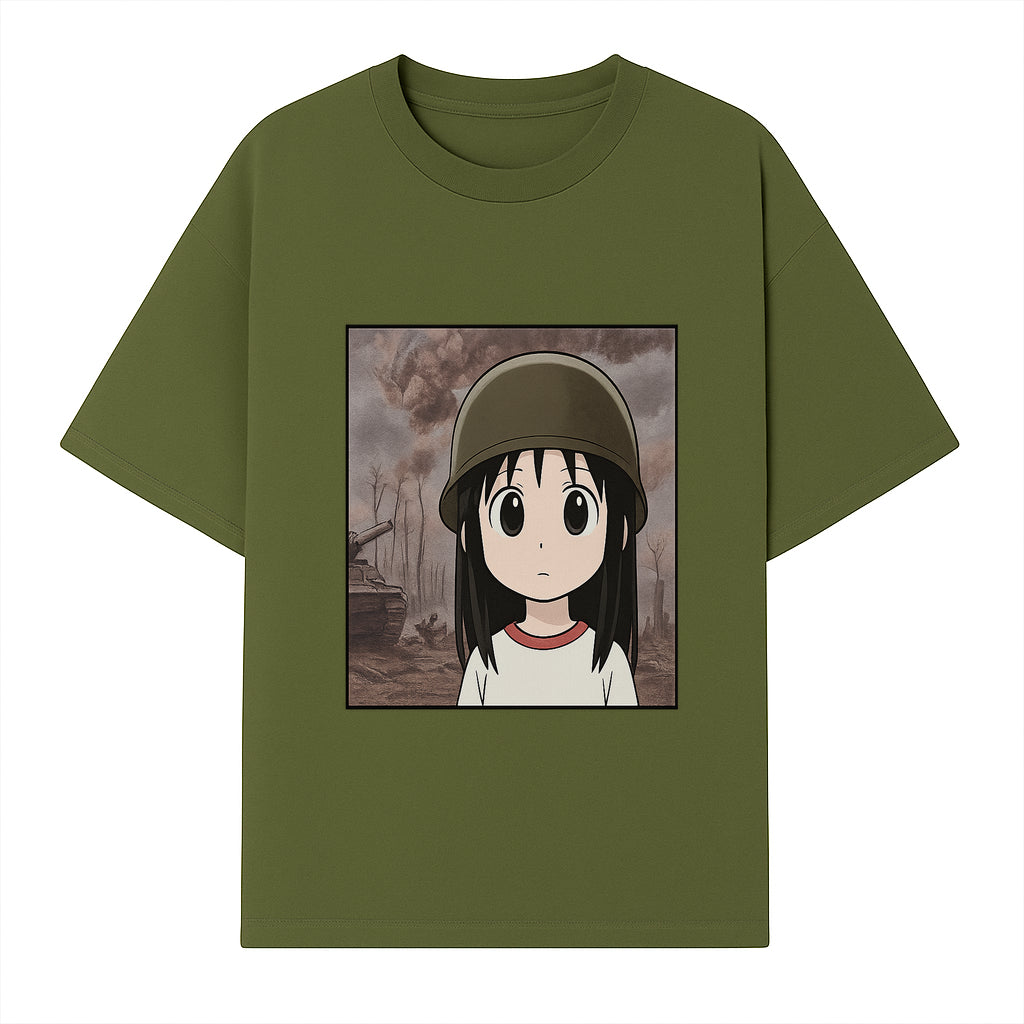 Anime Girl in Military Helmet Art Print - War Theme, Vintage Style, Character Illustration for Home Decor, Gifts for Fans - T-shirt 1758008578587.jpg