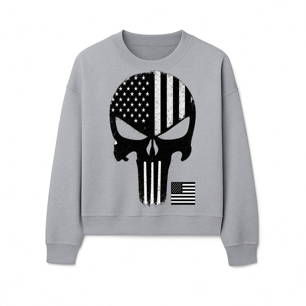 American Flag Skull Graphic Art Print | Punisher Style Decor | Military Inspired Wall Art | Vintage Distressed Artwork for Home - Sweatshirt 1758008578645.jpg
