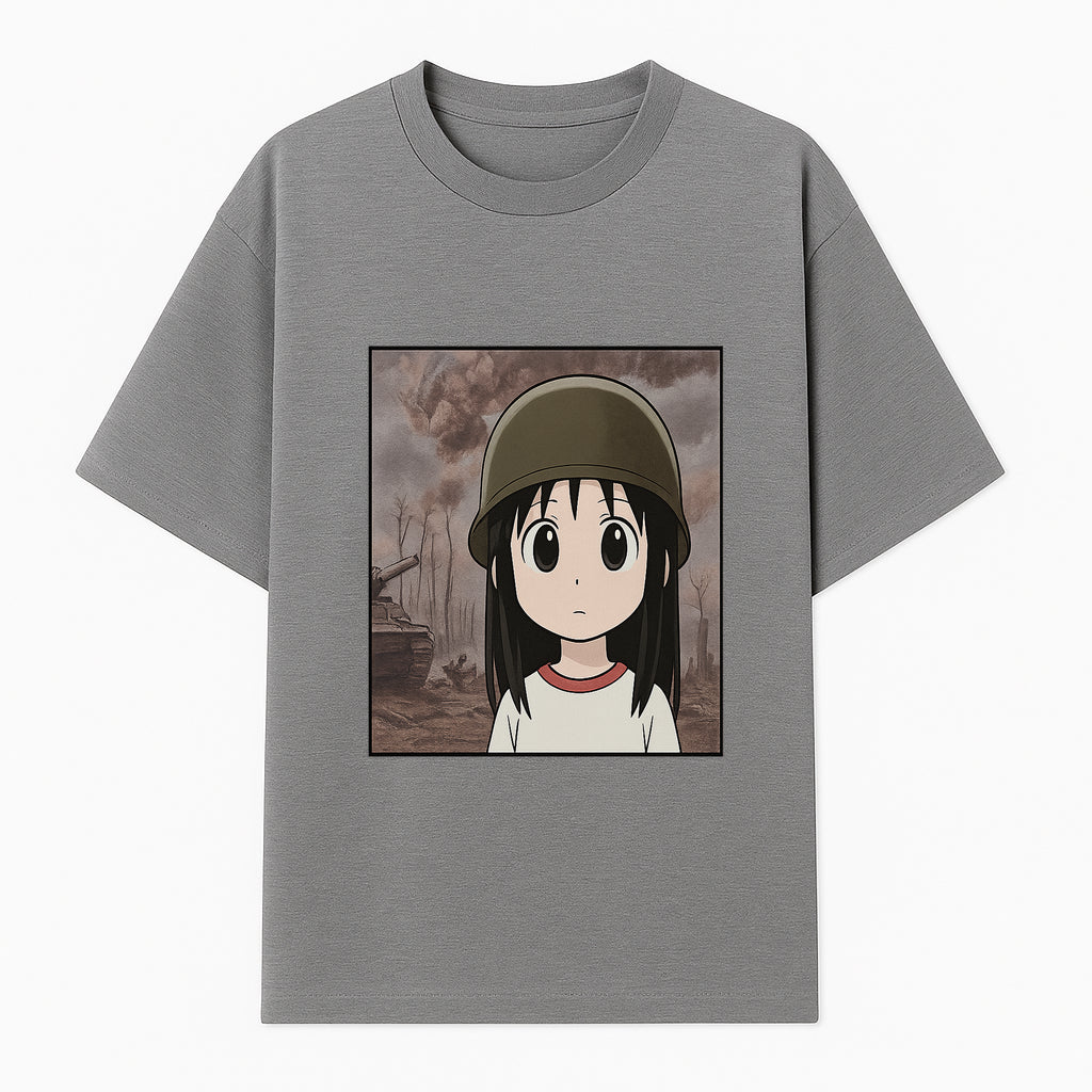 Anime Girl in Military Helmet Art Print - War Theme, Vintage Style, Character Illustration for Home Decor, Gifts for Fans - T-shirt 1758008578710.jpg